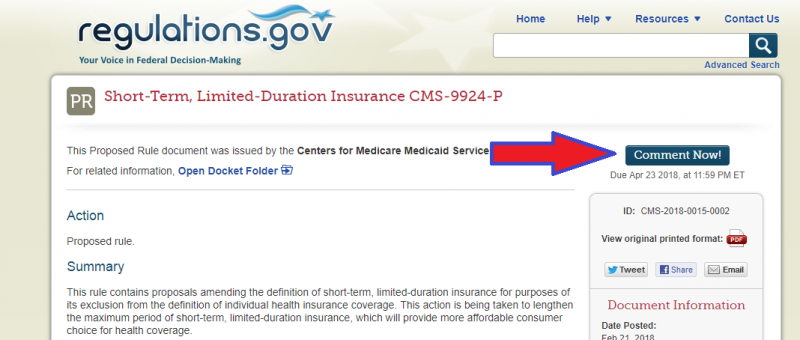 Regulations.gov Screenshot