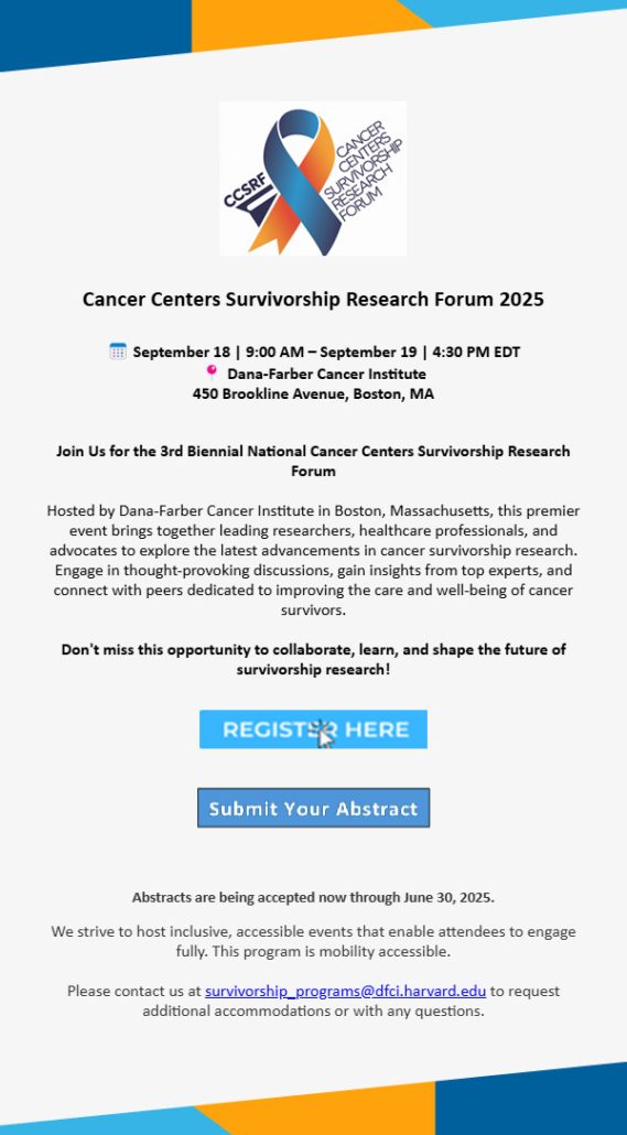 Cancer Centers Survivorship Research Forum 2025 flyer