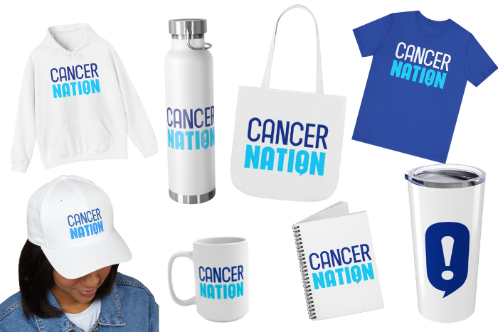 Photo showing assortment of CAncer nation merchandise