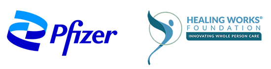 sponsor logos for survivorship survey: clinician perspective - Pfizer and Healing Works Foundation