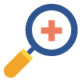 Icon of magnifying glass with red cross in the middle