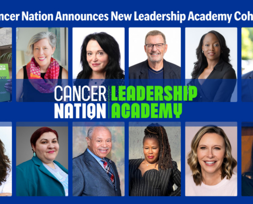 a graphic with a text headline reading "Cancer Nation Announces New Leadership Academy Cohort", underneath are Headshots of all 12 2026 cancer Nation Ambassadors side-by-side