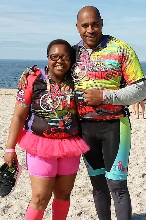 A photo of Monique and her husband at the YSC Tour De Pink