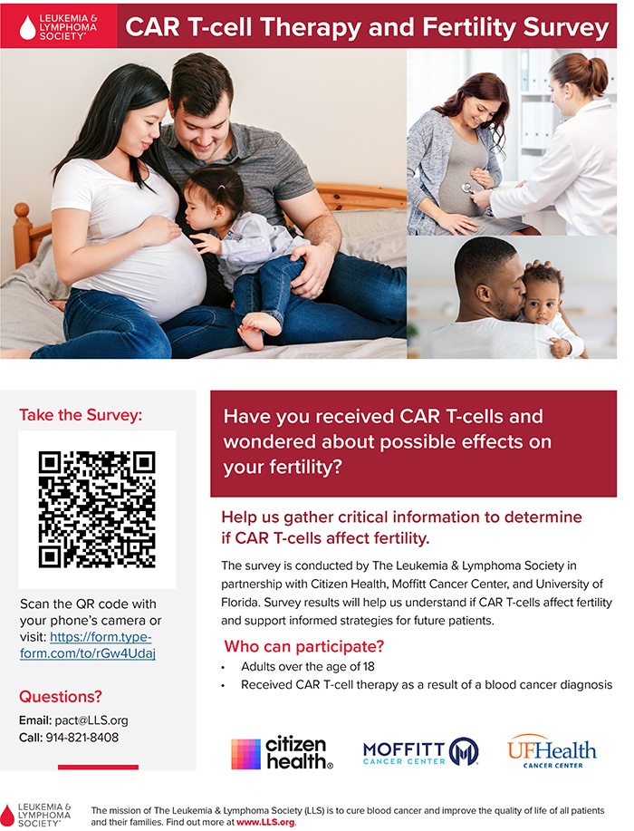 Leukemia & Lymphoma Society CAR T-Cell Therapy and Fertility Survey flyer