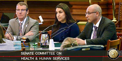 Rebecca Muñoz televised at a Senate testimony hearing