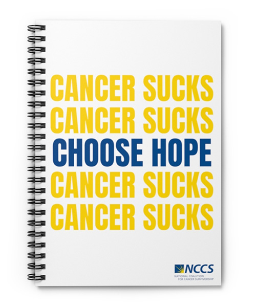 NCCS-branded Journal reading "Cancer Sucks, Choose Hope" on the cover.